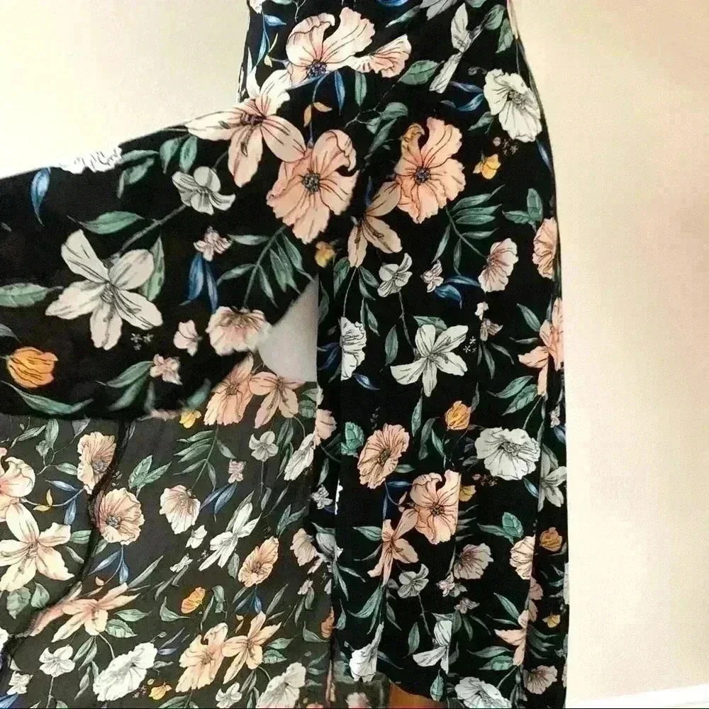 F21 black floral cold shoulder high low wrap dress - Picture 2 of 8